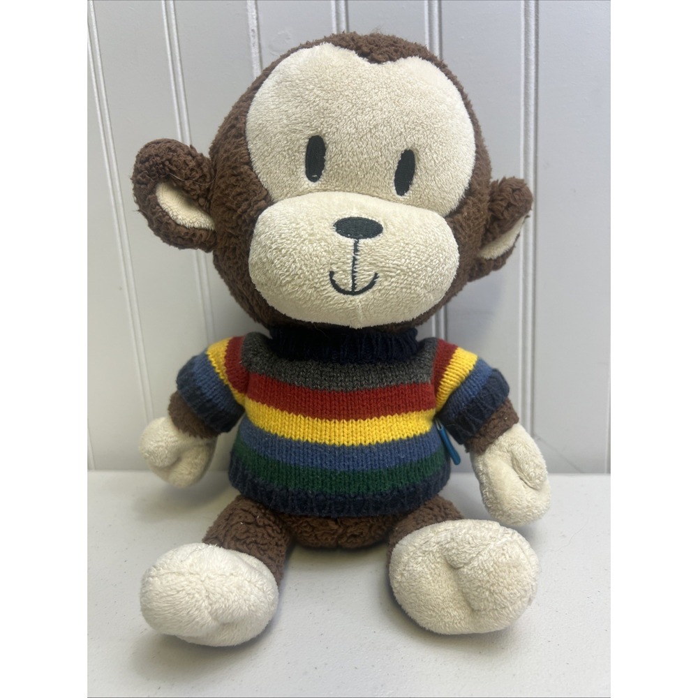 The Childrens Place Plush Monkey Toy Knit Striped Sweater Brown Stuffed Animal